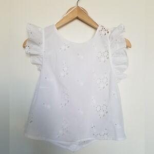 Zara Tank Blouse Women M Cream Eyelet Crew Neck Button Sleeveless Top